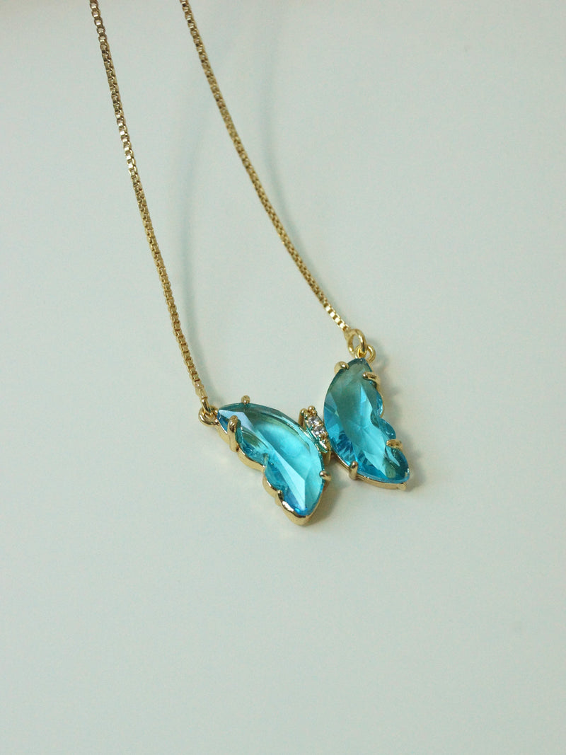 Crystal Butterfly Necklace - Aqua *14k Gold-plated