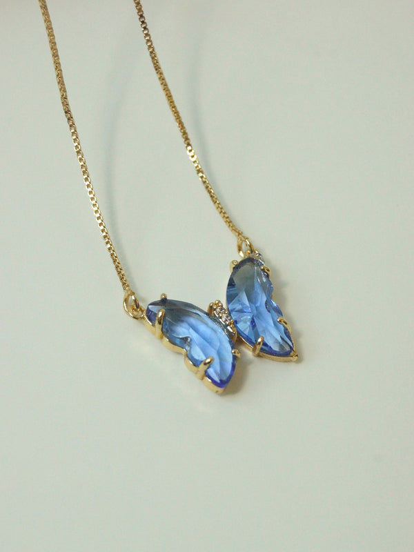 Crystal Butterfly Necklace - Cornflower Blue *14k Gold-plated