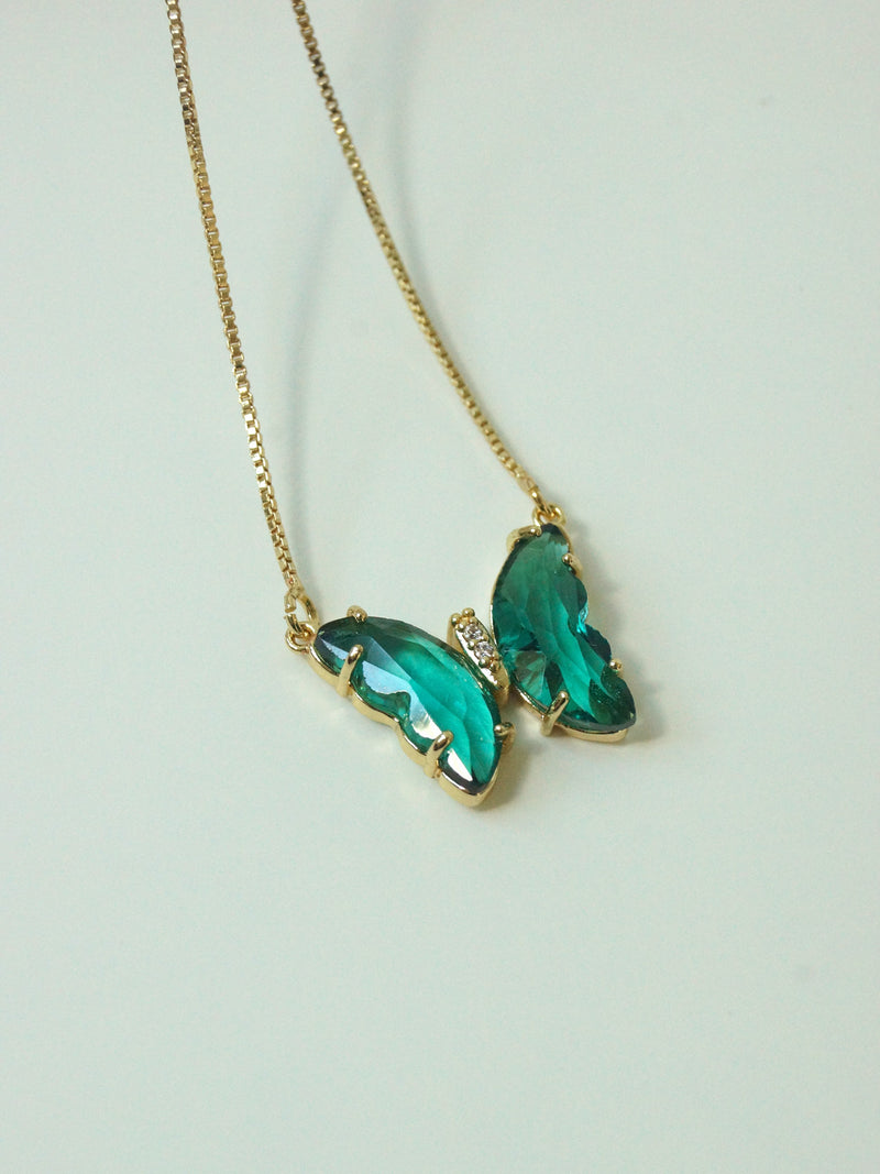 Crystal Butterfly Necklace - Emerald Green *14k Gold-plated