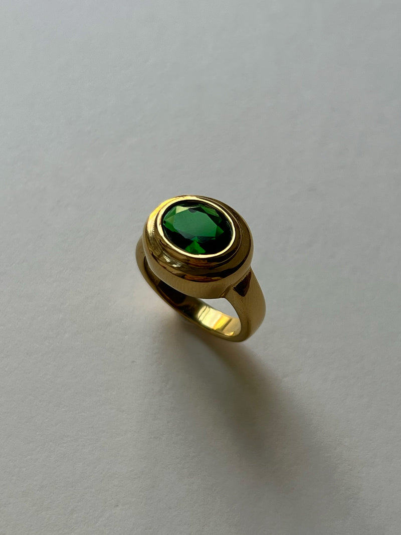 Large Oval Gemstone Ring - Emerald Green