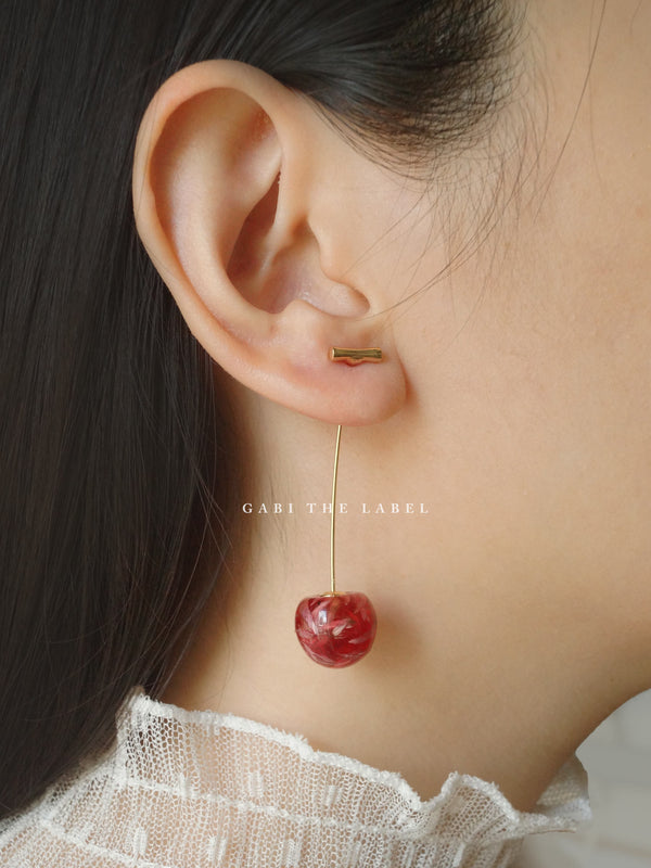 Petit MIKA Floral Cherry Earrings - Red *Gold-plated stems