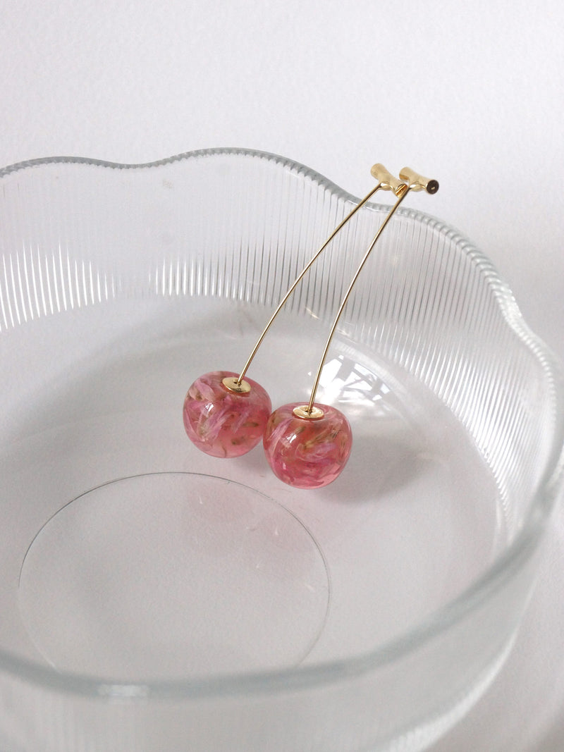 Petit MIKA Floral Cherry Earrings - Pink *Gold-plated stems