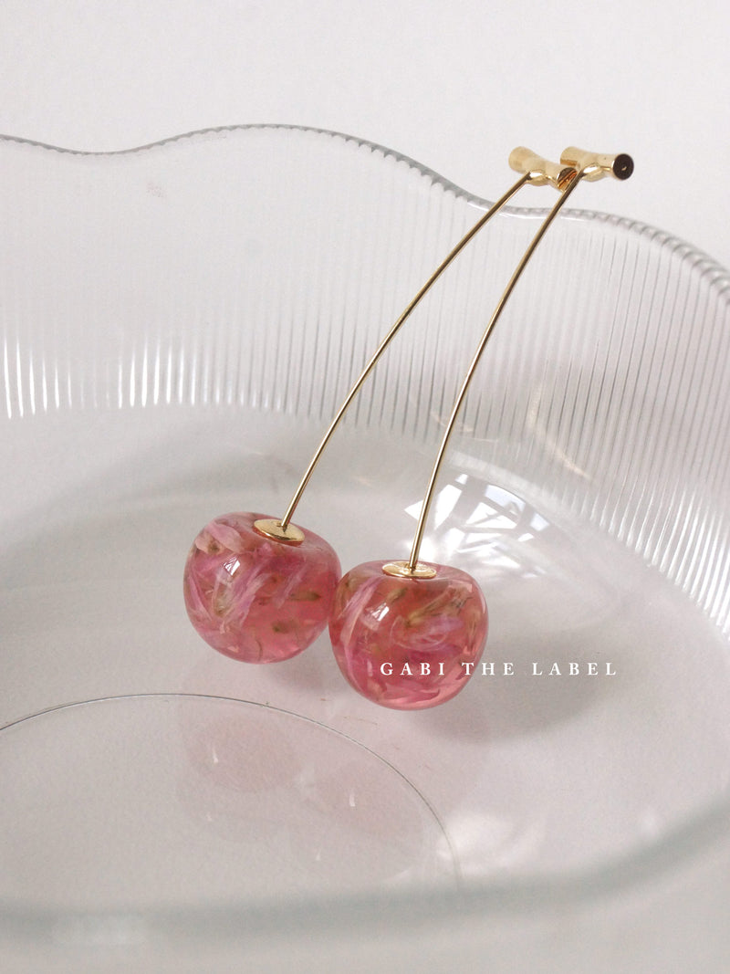 Petit MIKA Floral Cherry Earrings - Pink *Gold-plated stems