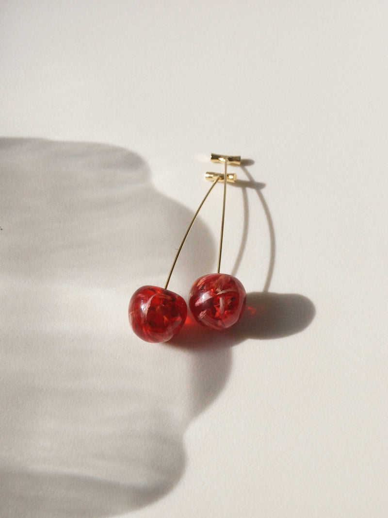 Petit MIKA Floral Cherry Earrings - Red *Gold-plated stems