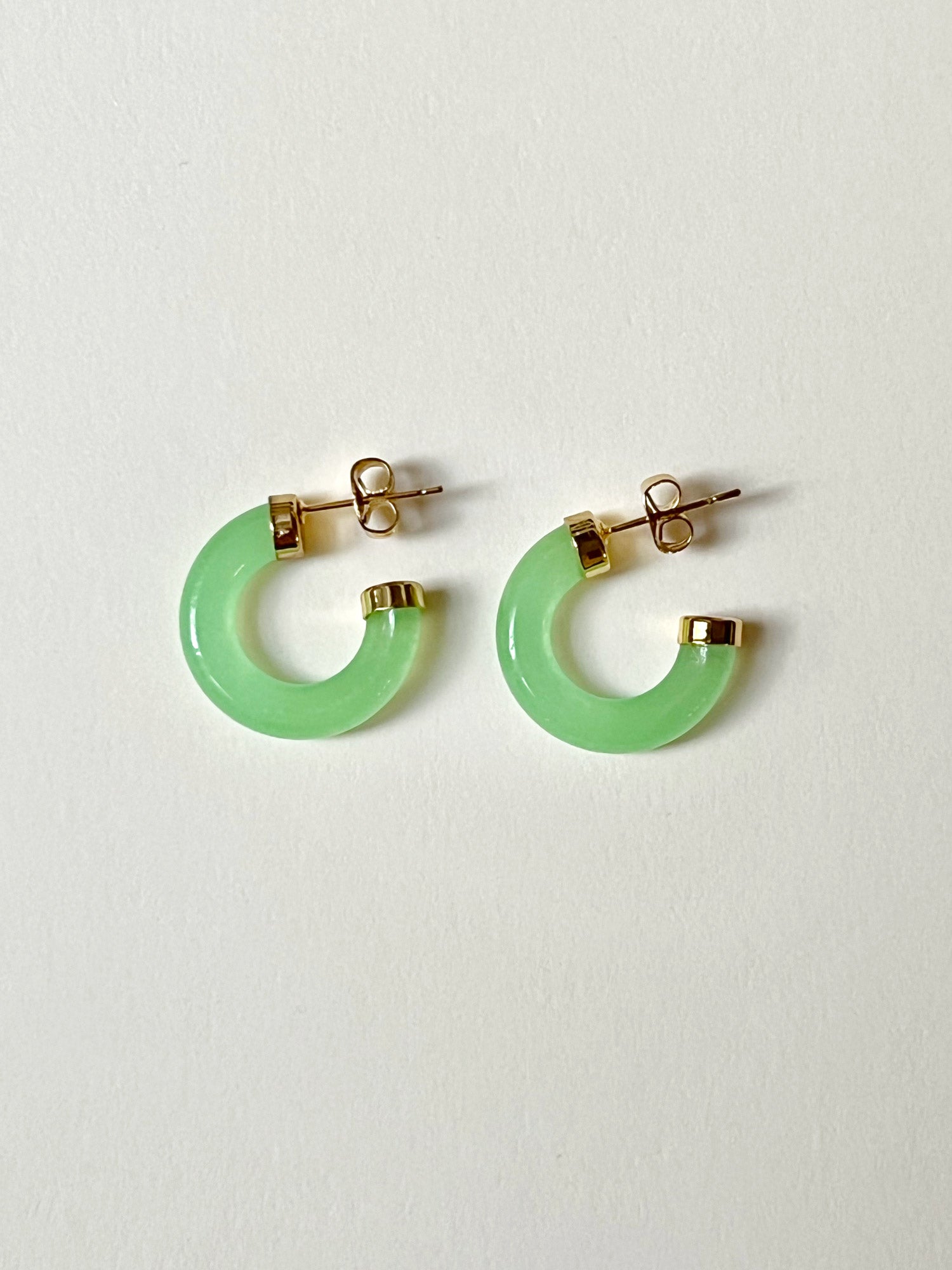 Petite Green Jade Hoops (Gold tone)