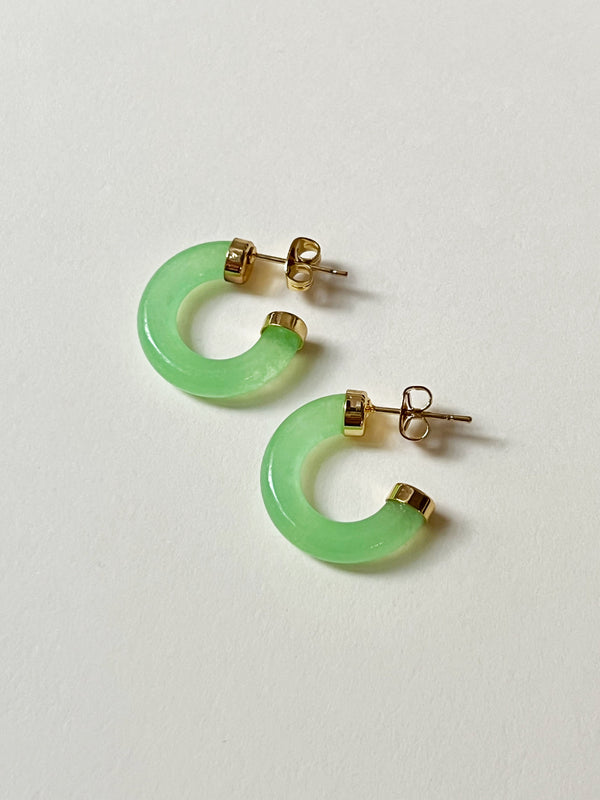 Petite Green Jade Hoops (Gold tone)