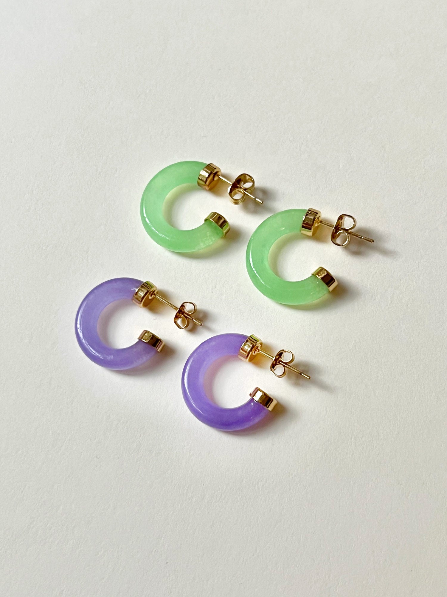 Petite Green Jade Hoops (Gold tone)