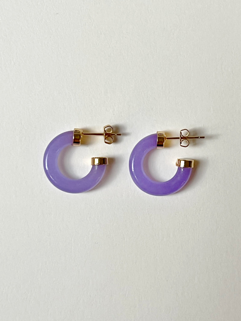 Petite Purple Jade Hoops (Gold tone)