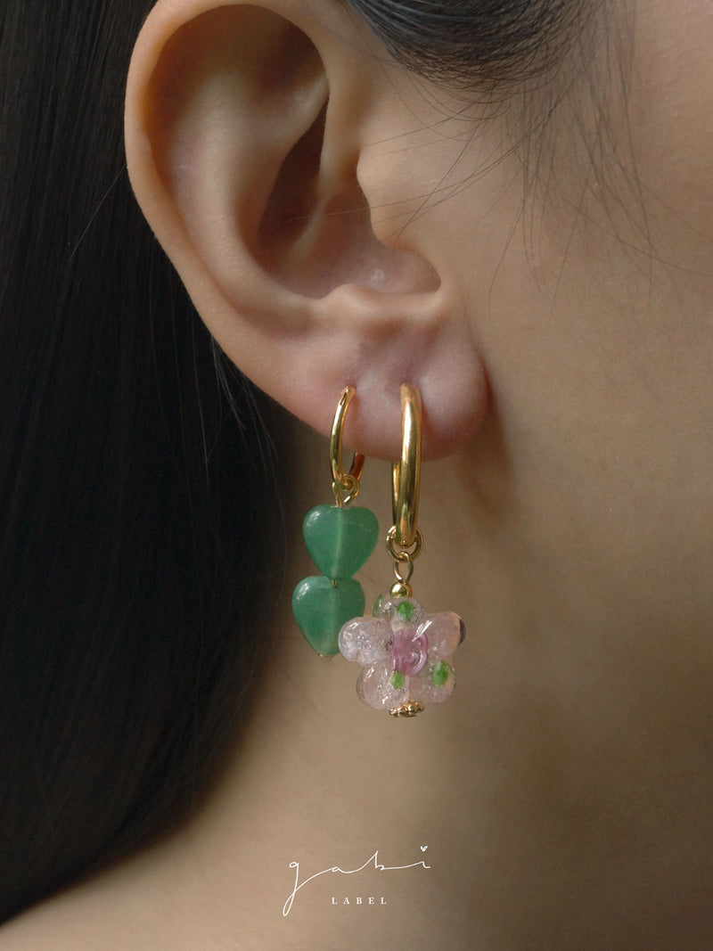 Mismatched Stone Hoop Earrings - Aventurine