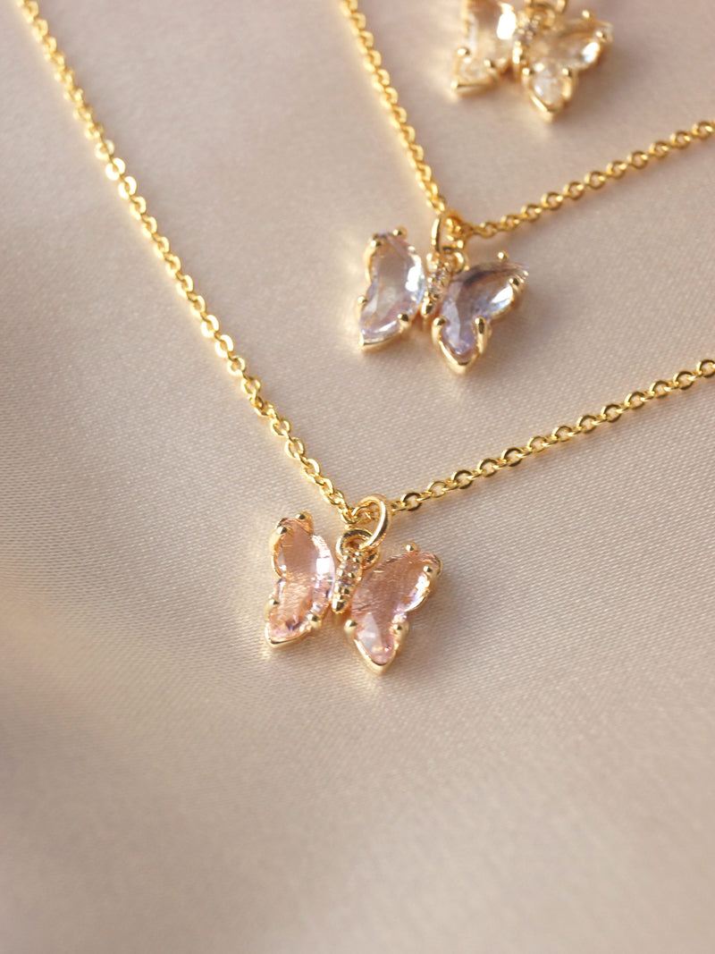 Petite Butterfly Necklace - Pink – Gabi The Label