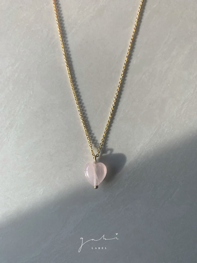 Tiny Heart Necklace Rose Quartz Heart Pendant Small Pink 