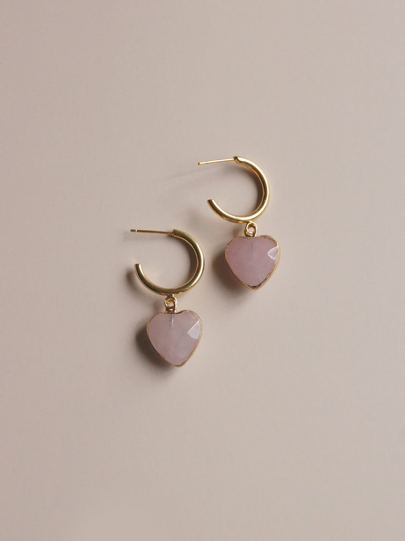 Blush Stone Heart Hoops *18K Gold-plated