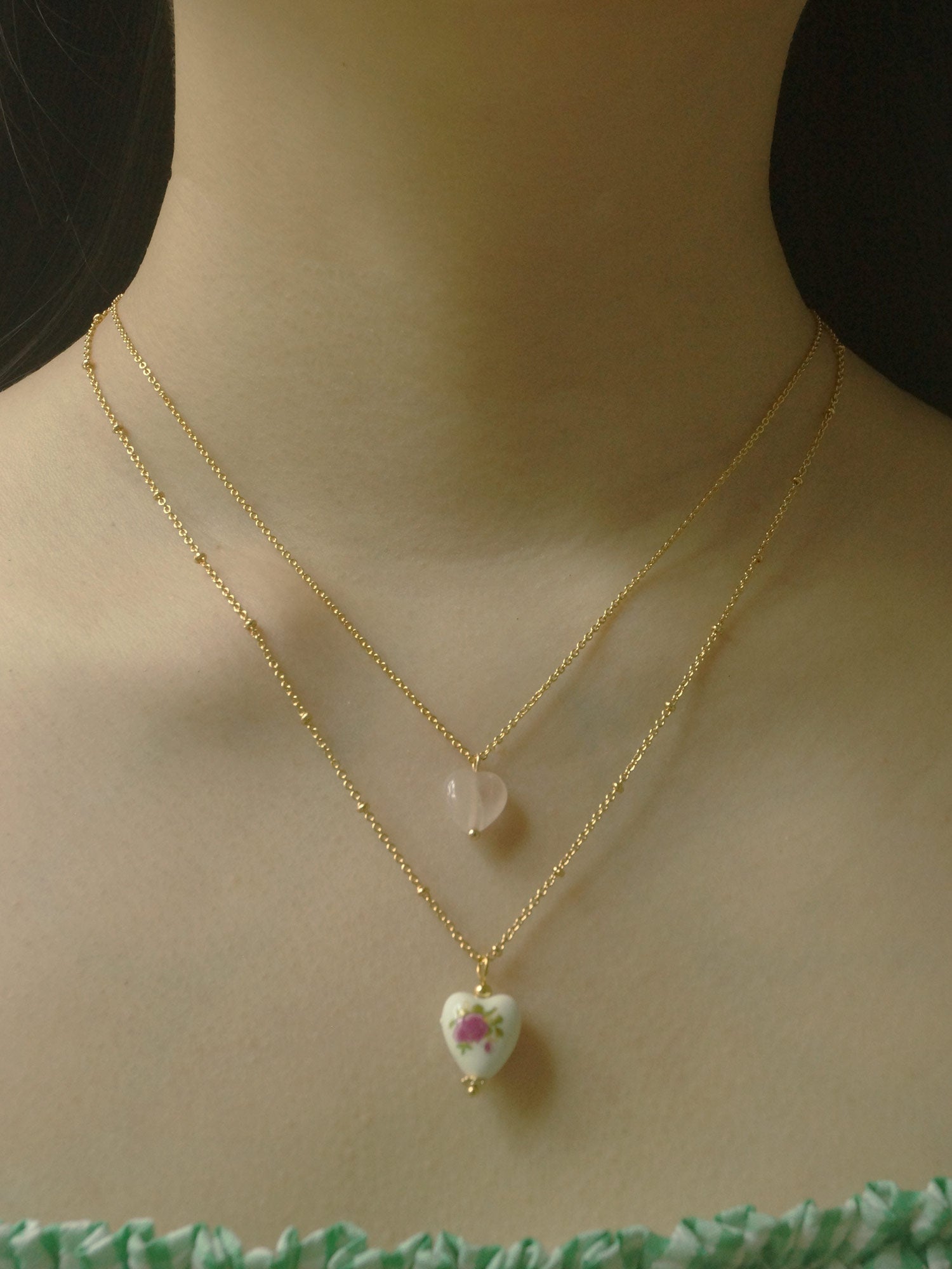 Petit collier coeur en quartz rose