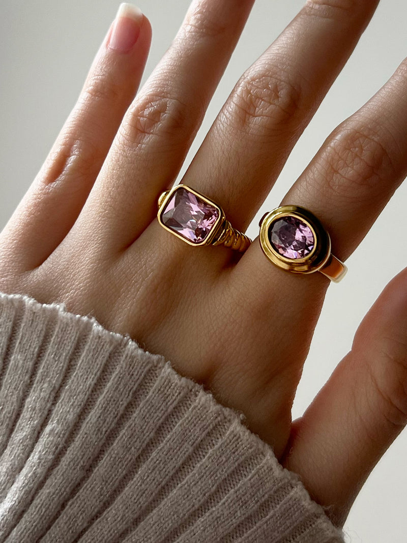 Rectangular Gemstone Twist Ring - Pink