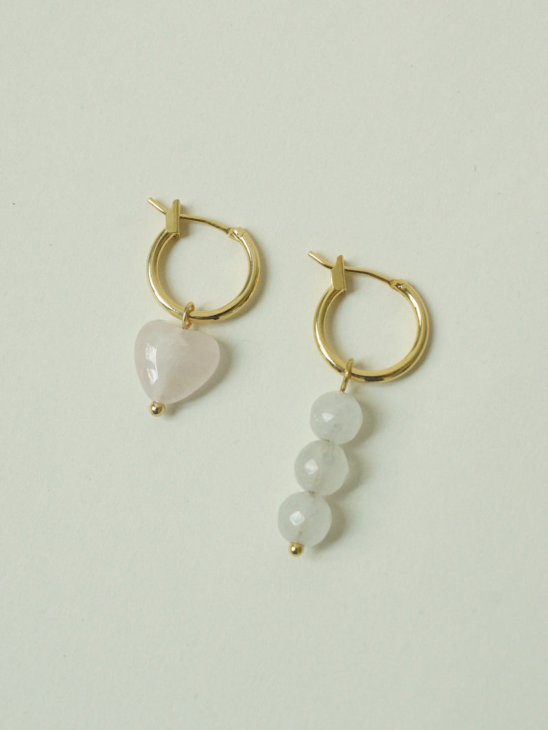 Little Stone Heart Mismatched Hoops - Pink/White