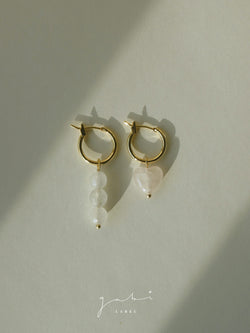 Little Stone Heart Mismatched Hoops - Pink/White