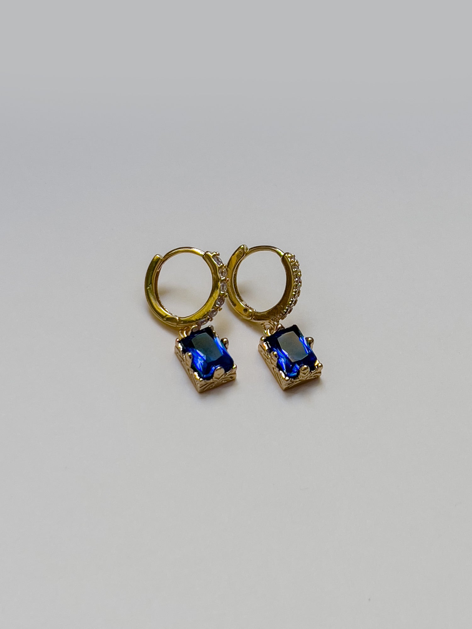 Rectangular Gemstone Pavé Huggies - Royal Blue