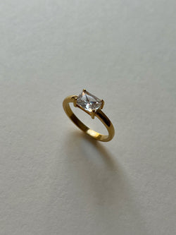 Delicate Rectangular Gemstone Ring - Clear