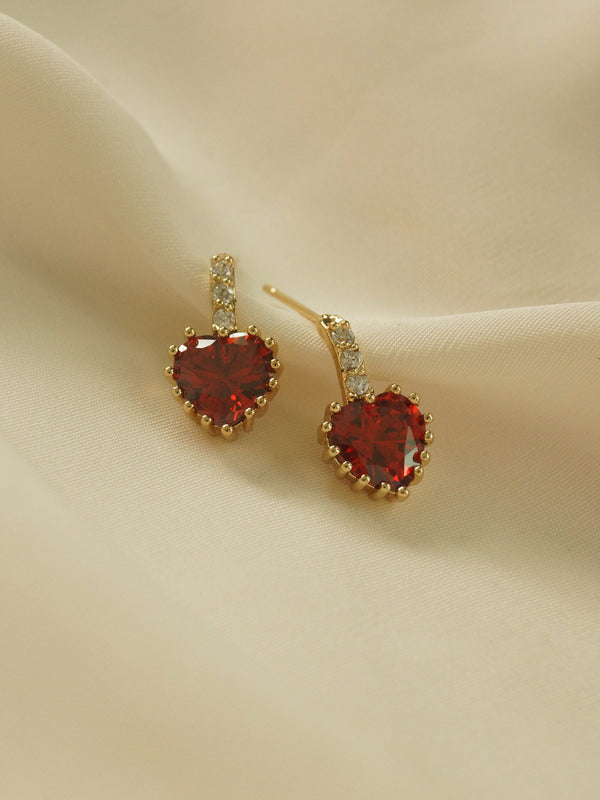 Jewel Heart Earstuds - Red *18K Gold-plated