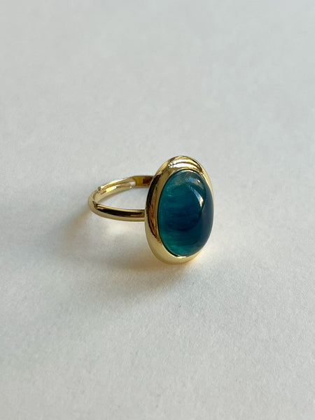 Oval Gem Ring - Deep Water – Gabi The Label