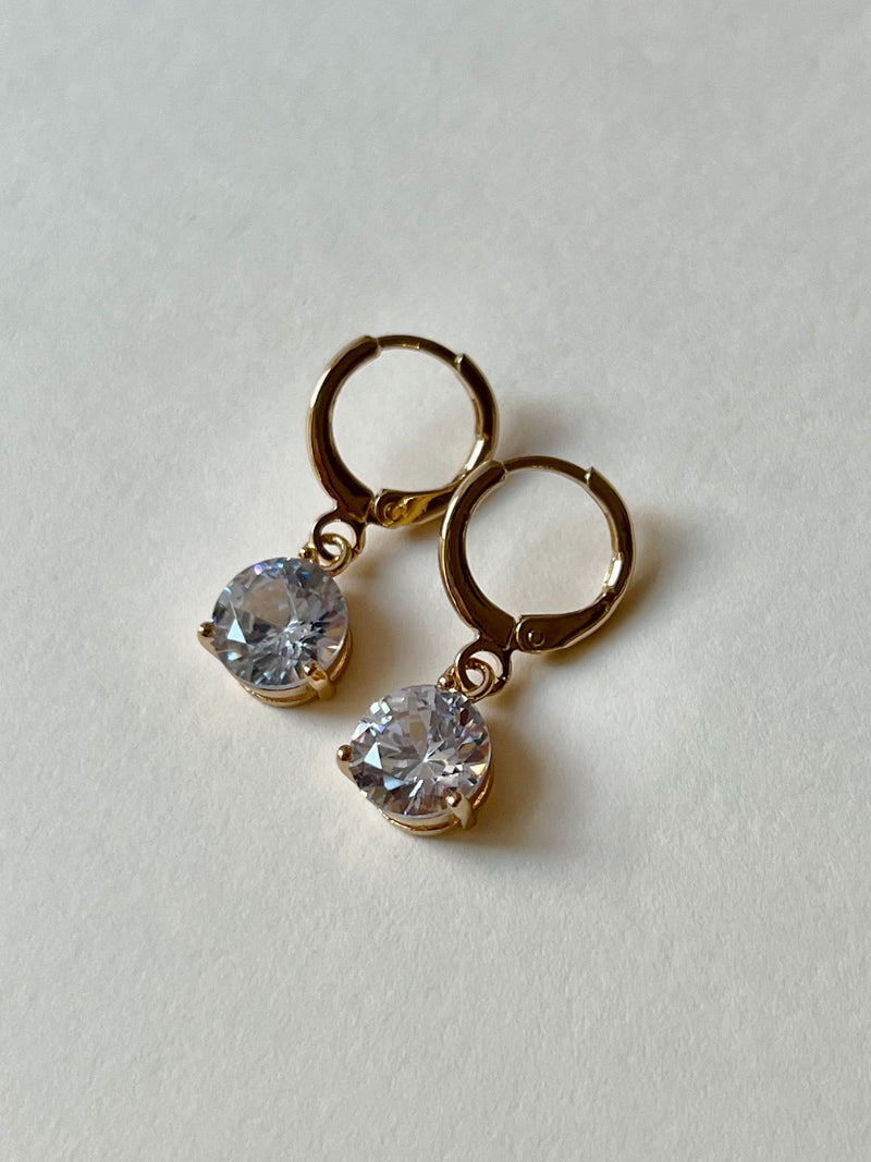 Round Gemstone Huggies - Clear