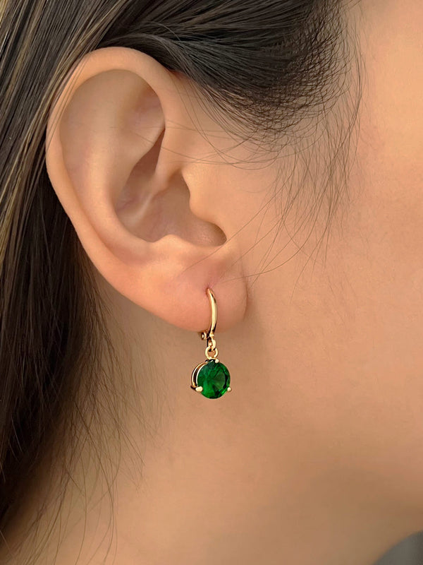Round Gemstone Huggies - Emerald Green