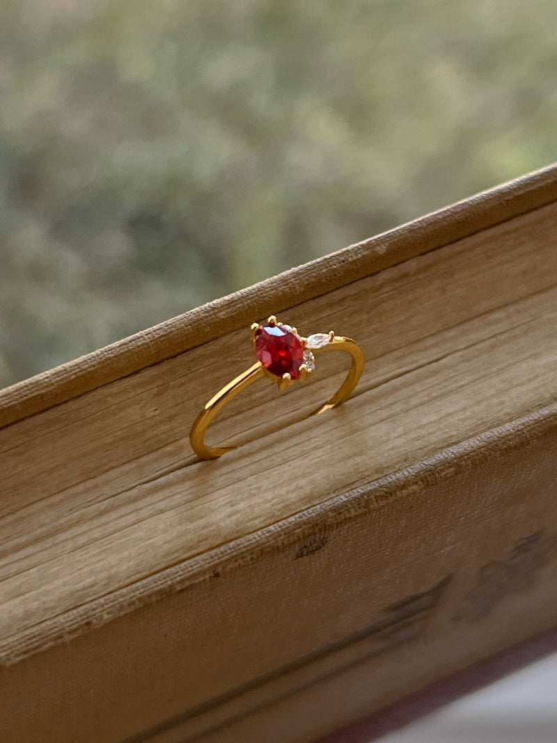 14K Yellow Gold 3 Stone Oval Ruby and Diamond Ring