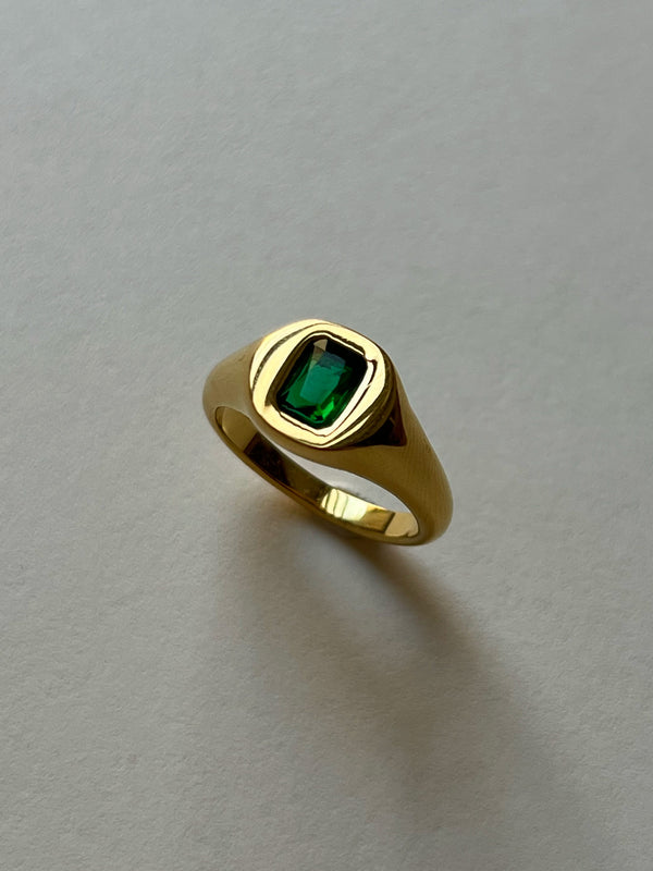 Signet Ring with Rectangular Gem - Emerald Green