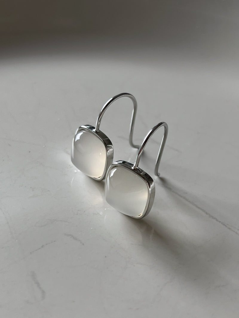 White Jade Square Pendant Earrings