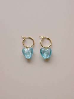 Glass Heart Hoops - Sky *18K Gold-plated