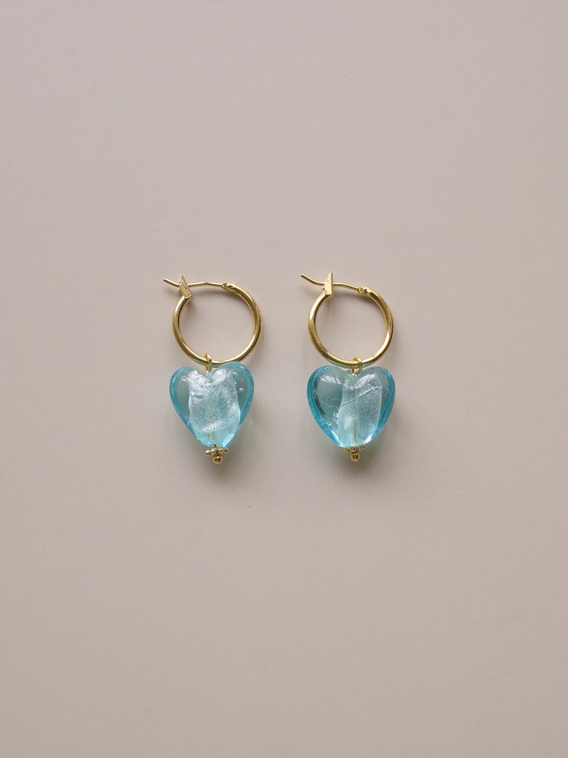 Glass Heart Hoops - Sky *18K Gold-plated