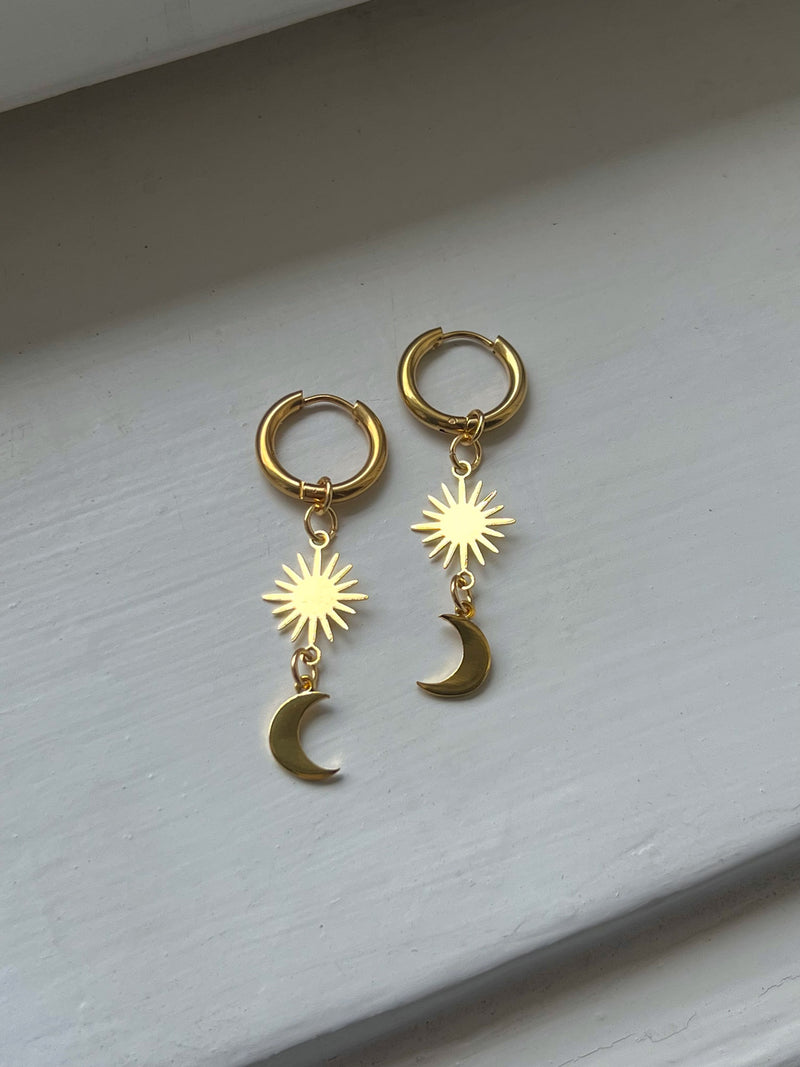 Starburst Crescent Moon Hoops