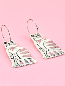 Ceramic Handpainted Cat Hoops with Stripes - Silver