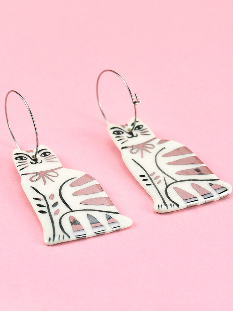 Ceramic Handpainted Cat Hoops with Stripes - Gold