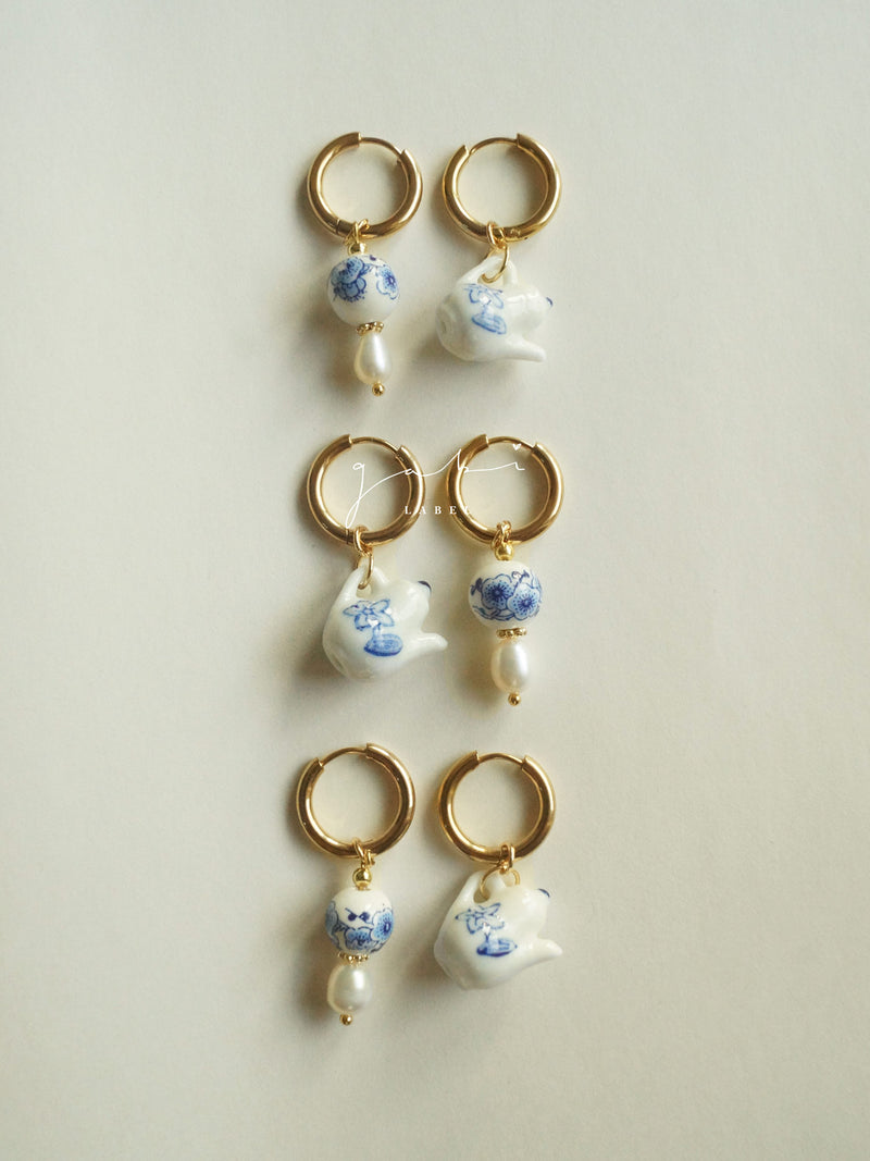 Ceramic Teapot Mismatched Hoop Earrings
