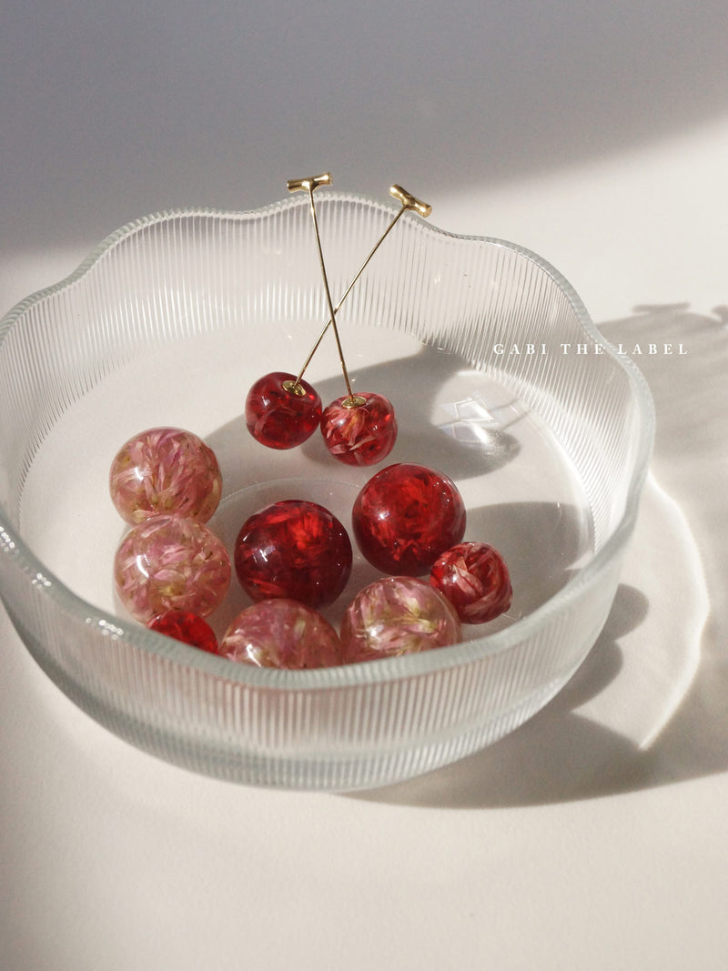 MIKA Floral Cherry Earrings - Clear Pink *Gold-plated stems