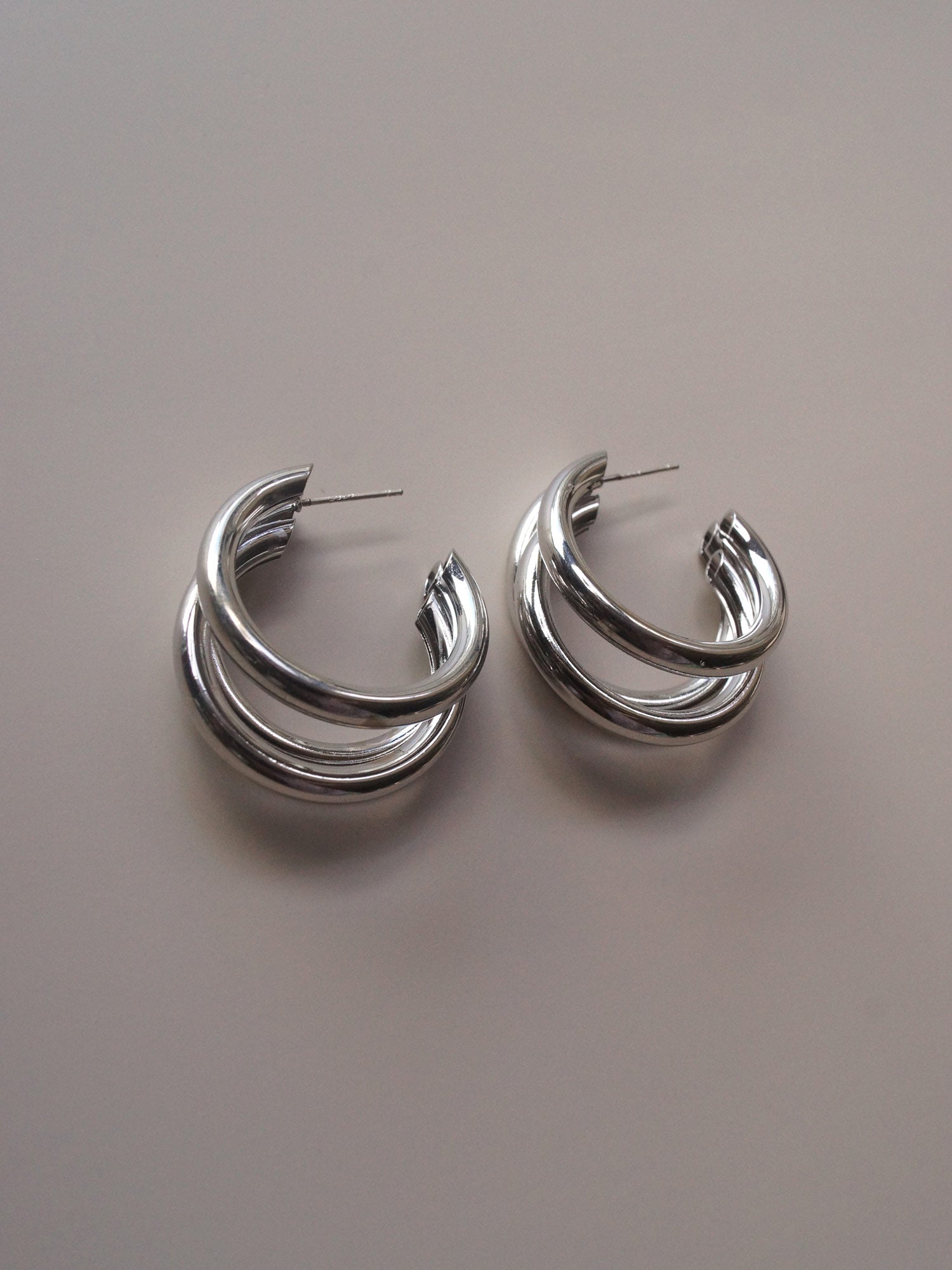 Bold Triple Hoops - Silver *Platinum-plated