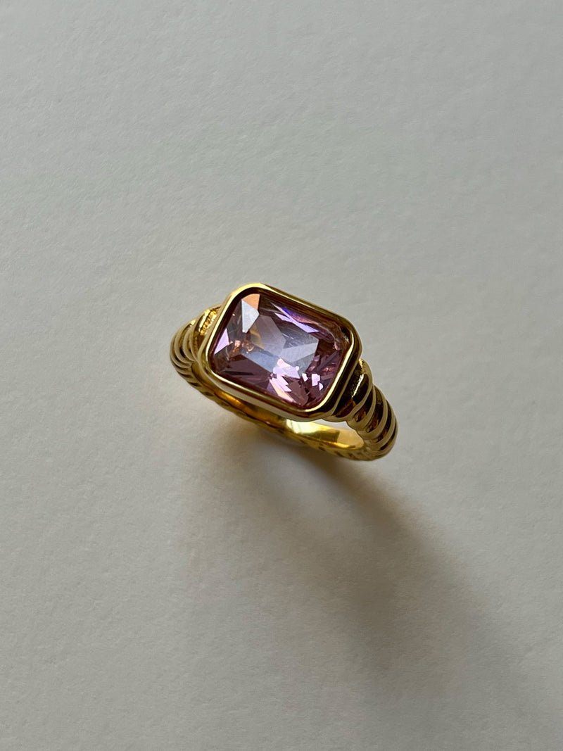Rectangular Gemstone Twist Ring - Pink