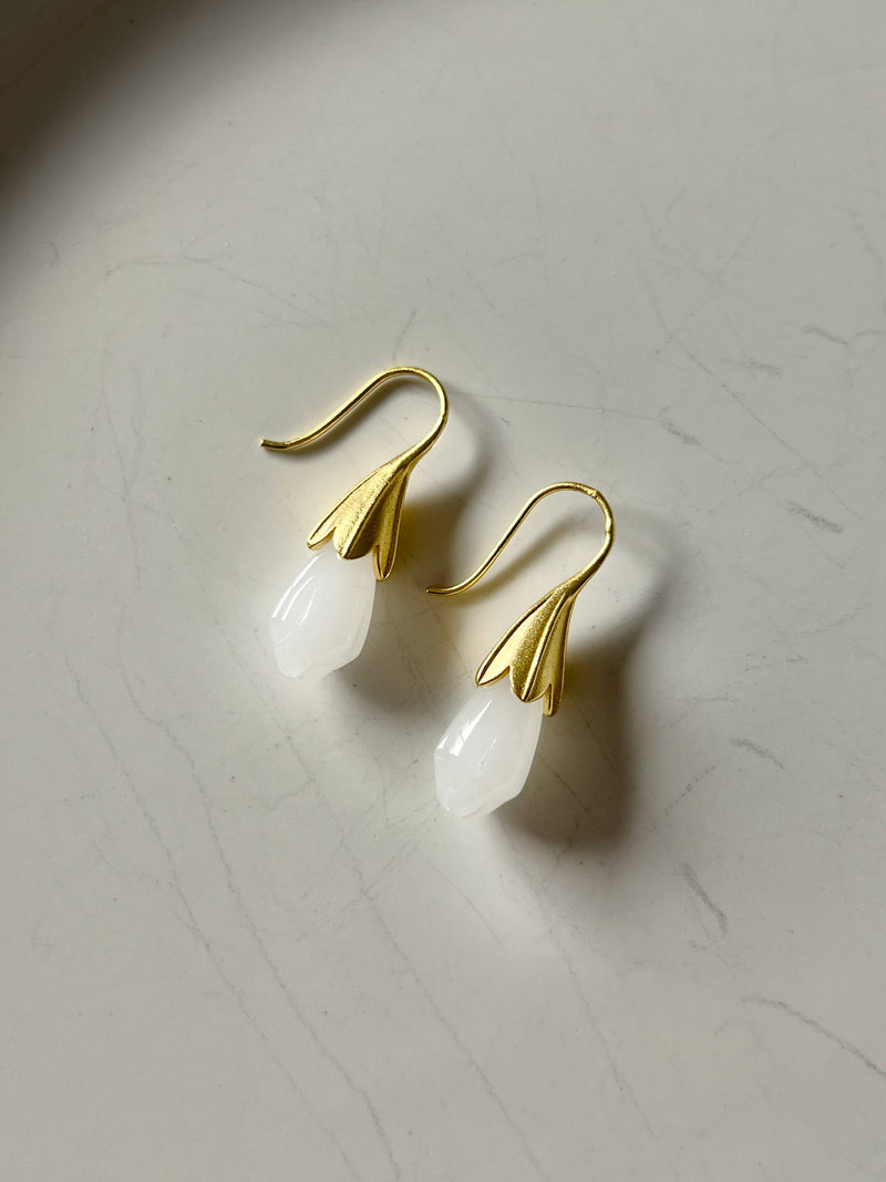 White Lotus Jade Earrings