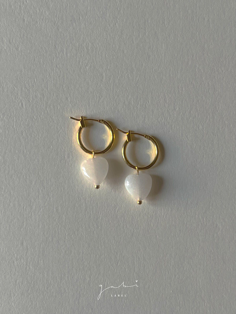 White Jade Heart Hoop Earrings
