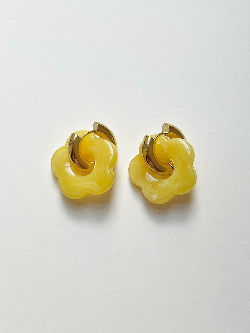 Donut Hoops with Flower Charm - Yellow